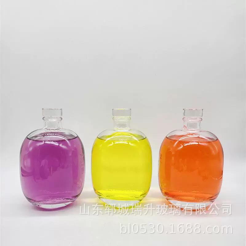 厂家销售晶白料500ml圆形透明果酒玻璃瓶 250ml茶油瓶 厚底白酒瓶