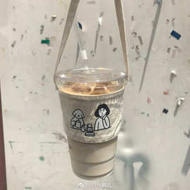 ins饮料杯套奶茶手提袋帆布棉麻卡通手摇杯小清新网红