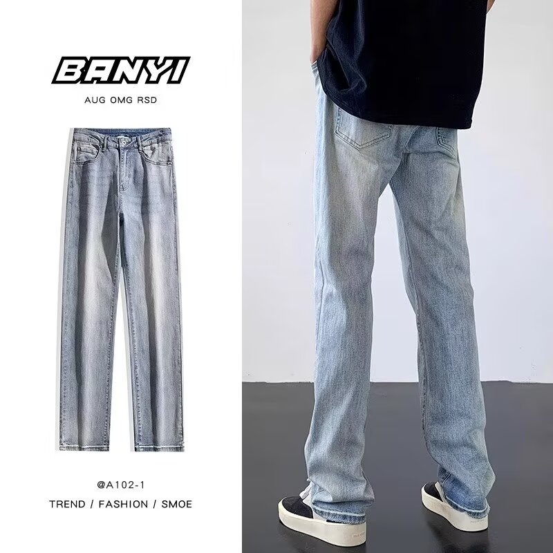 American Street Fashion Micro-Lat Jeans Primavera y otoño para hombre Pantalones largos de estilo Vibe de estilo coreano rectos y sueltos