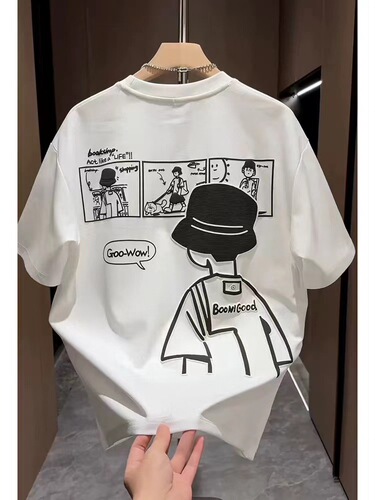 Summer New Trend Cartoon Print Short Sleeve T-Shirt for Men, Fashion Cotton Casual Slim Fit Half-Sleeve Top