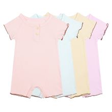 婴儿平角衣服新生儿薄款短哈衣小童华夫格棉连体衣短袖亲肤A类