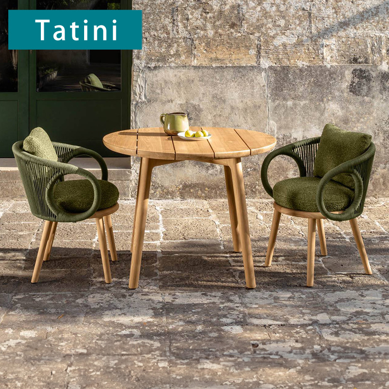 Conjunto de muebles de exterior de ratán para patio, balcón, jardín, villa, muebles de ocio al aire libre, silla de ratán de teca