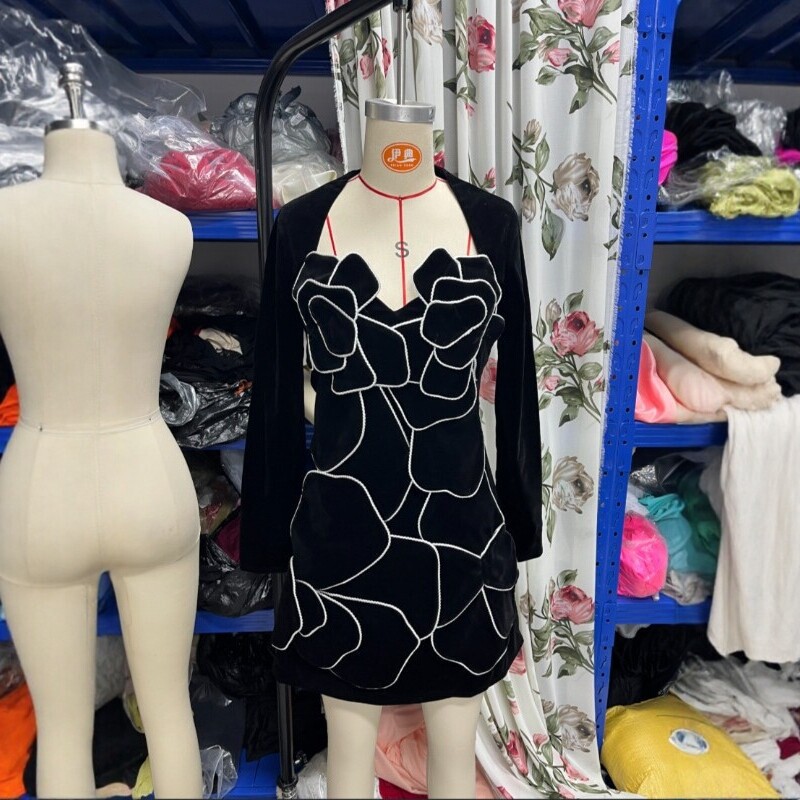[In Stock] Floral Pattern Long Sleeve Mini Dress for Women, Waist-Cinching Embroidered Short Dress, Fashionable and Elegant Party Dress