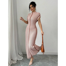 K 54024 Rib Color Block Mock Neck Bodycon Dress ����ײɫ���