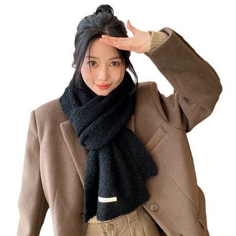 韩版新款温柔系纯色毛绒围巾女秋冬季情侣款软糯百搭加厚保暖围脖
