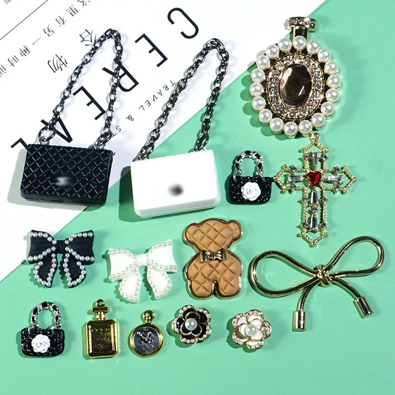 Набор заколок для волос DIY, стиль Chanel, сумочки и банты, кремовые/чёрные с имитацией жемчуга