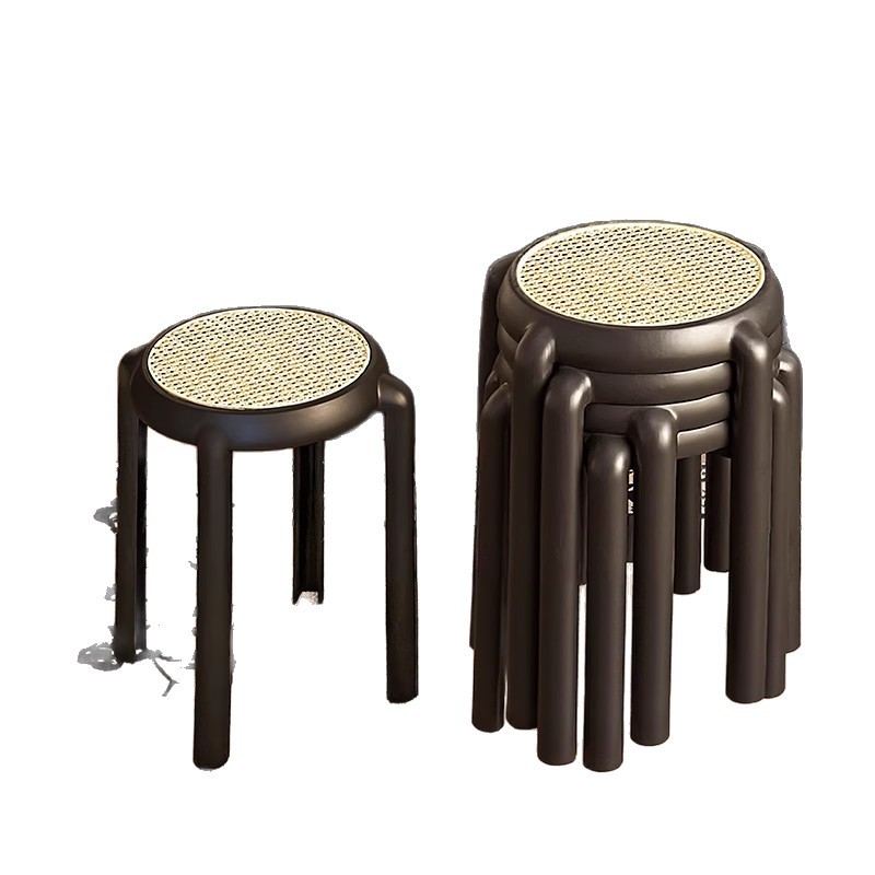 Taburete de ratán medieval, banco alto de plástico apilable para uso doméstico, taburete redondo fuerte y duradero, taburete de mesa de comedor minimalista moderno