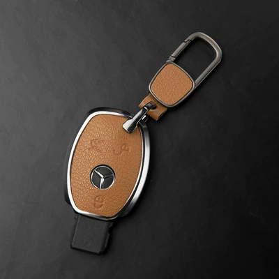 C-Class, S-Class, E-Class, Slc, V-Class, Gla, Car key bag - mercedes-benz-c-class-3-button-key-fob-square-buckle-gold-brown