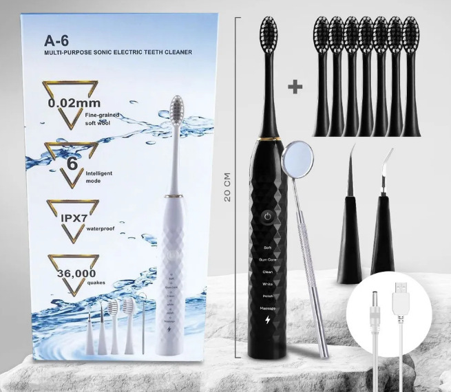 다기능 다이아몬드 세트 블랙 + 브러쉬 헤드 6개