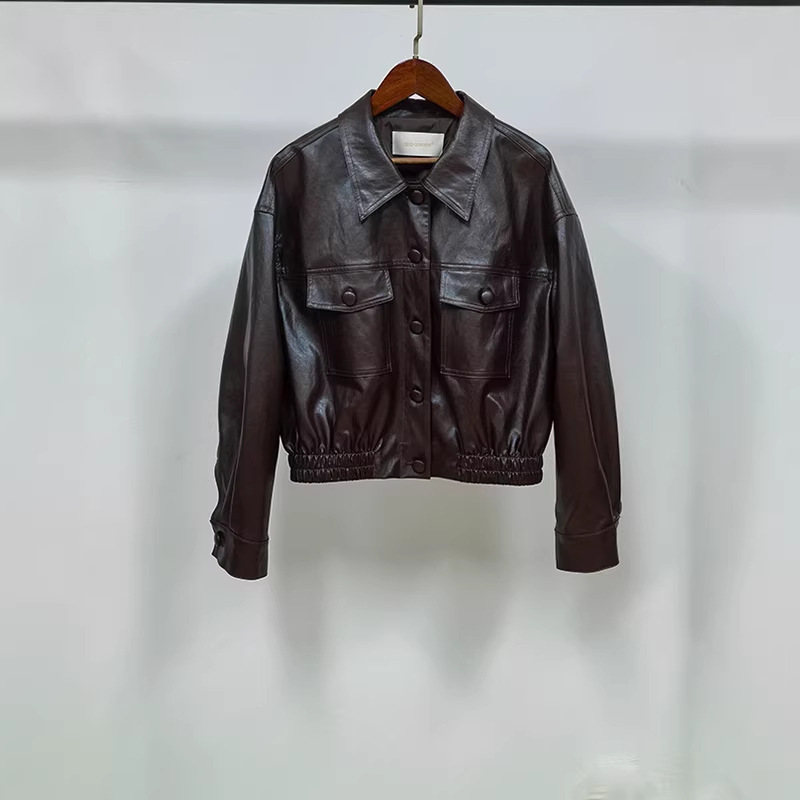 Song Yi's Same Style Brown Coffee-Colored High-Waisted Short Pu Leather Jacket for Women, 2026 Early Autumn New Retro Motorcycle Jacket Song Yi's Same Style Brown Coffee-Colored High-Waisted Short Pu Leather Jacket for Women, 2026 Early Autumn New Retro Motorcycle Jacket
