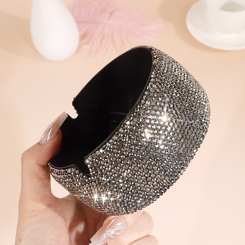 새로운 창조적 인 풀 다이아몬드 블랙 재떨이 스테인레스 스틸 대용량 안티 플라이 애쉬 홈 거실 티 테이블 바 사무실