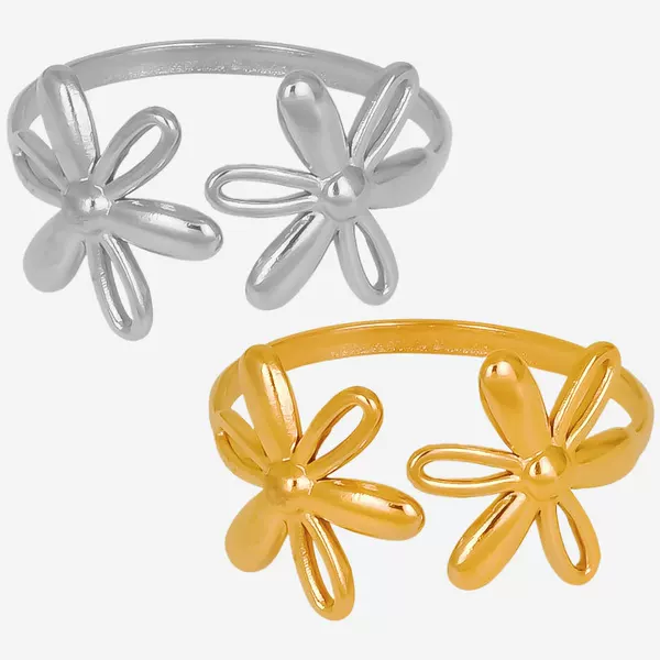 304 Stainless Steel Cross-border Fashion Double-layer Flower Ring Women's Niche High-end Sense Opening Adjustable Ring in stock