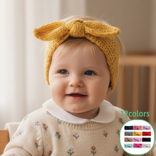新款儿童可爱兔耳朵毛线发带 婴儿欧美针织头带 护耳宝宝时尚发带