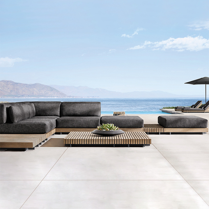Conjunto de muebles de ocio para exteriores, sofá de teca para jardín, patio, terraza, hotel o villa, impermeable y resistente al sol. image 4