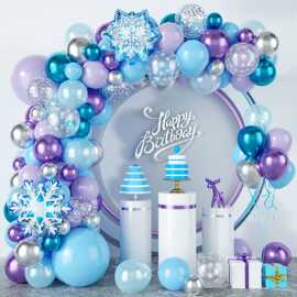 冰雪主题雪花气球链蓝紫色系雪花印花乳胶气球生日派对儿童节装饰