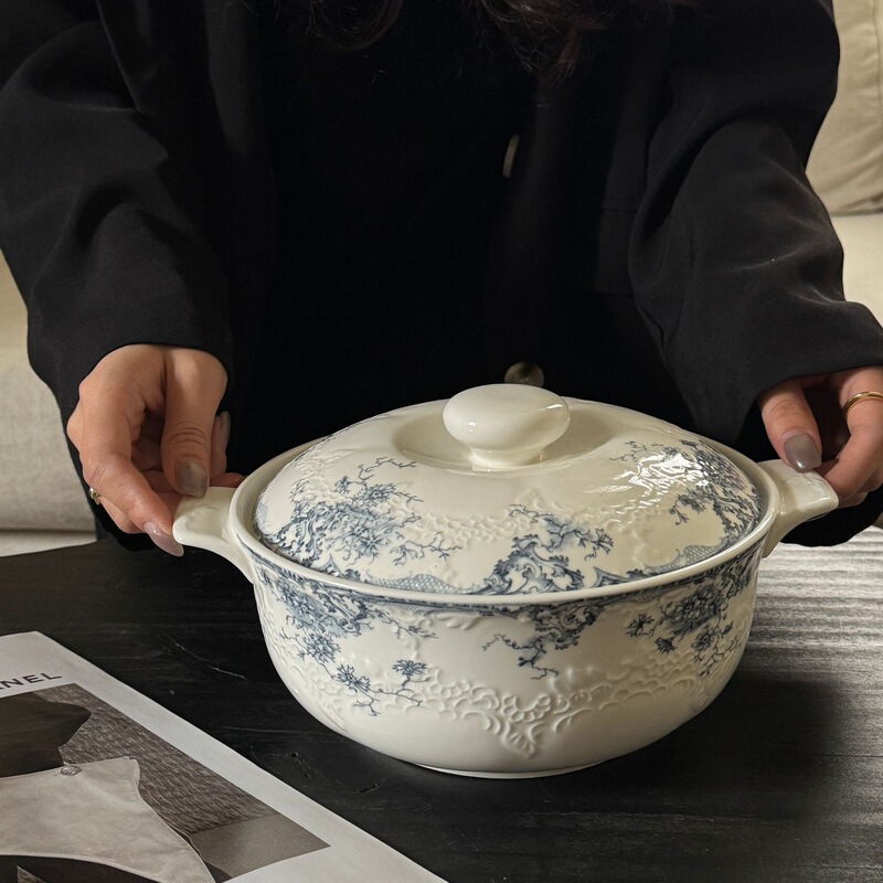 复古法式浮雕蕾丝纯白花边青花陶瓷餐盘碗杯高脚盘重工系列批发|undefined