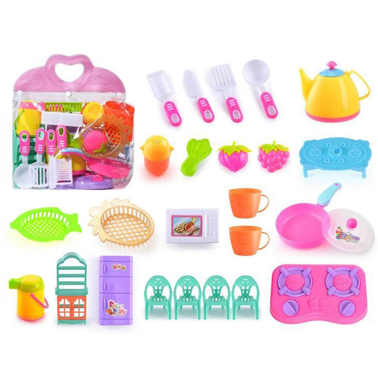 儿童过家家仿真厨房灶台餐具家具果蔬热水壶烤箱冰箱男女孩玩具