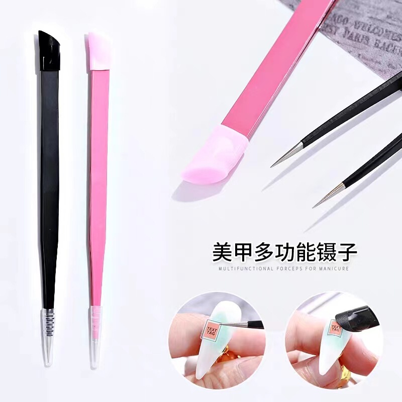Nail art tweezers clamp drill tool multifunctional sticky drill jewelry clip silicone head non-slip double-head press hand tweezers