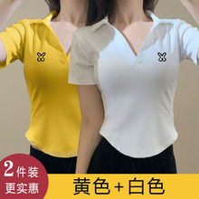 polo衫短袖T恤女生上衣韩版修身显瘦时尚Polo领洋气百搭运动体恤