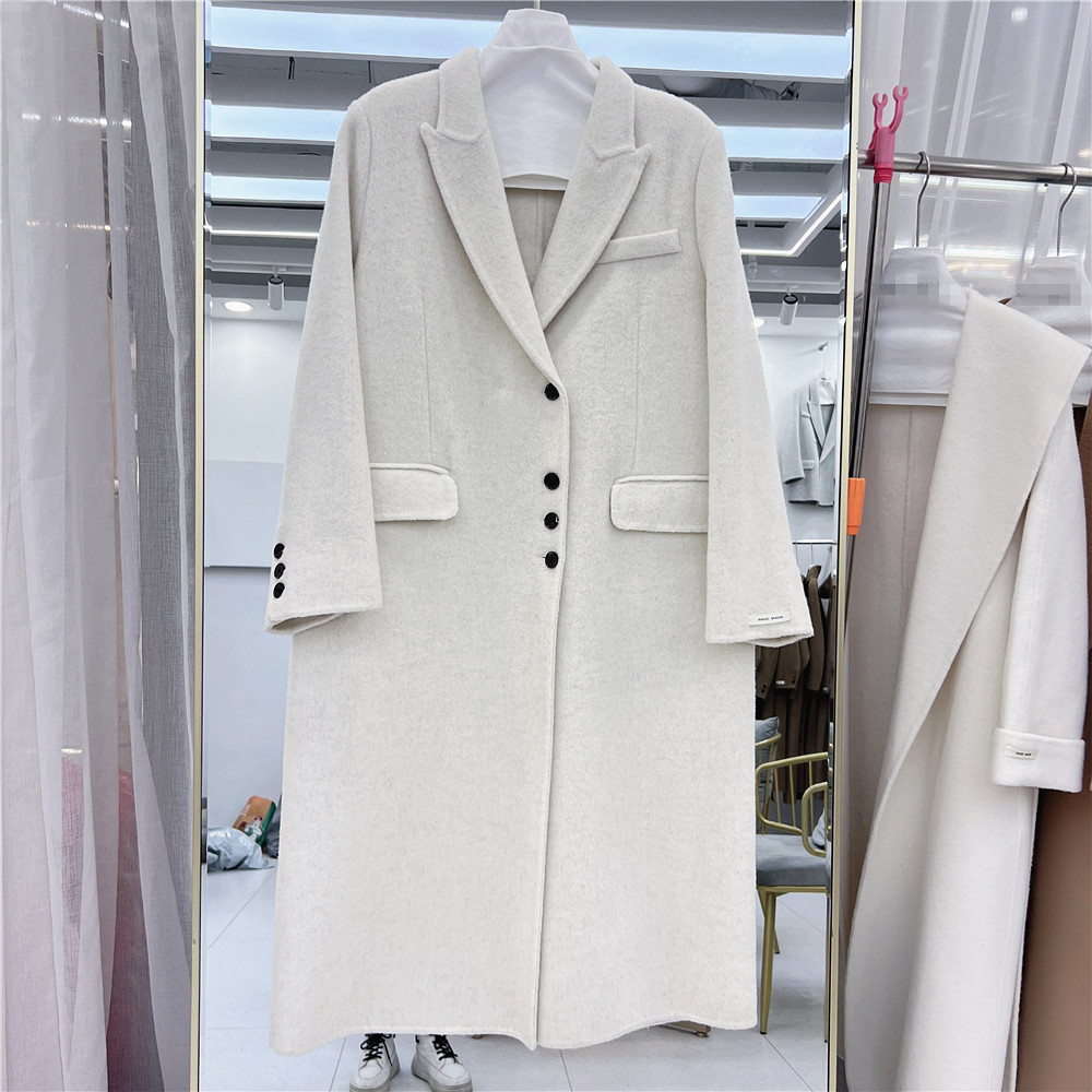2023 autumn and winter new South Korea double-sided cashmere wool coat suit collar single-breasted long women's coat