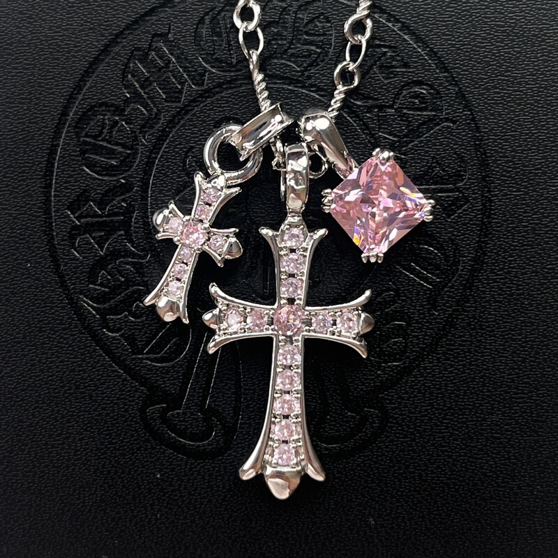 Sugar Cube Cross Full Zircon Cross Necklace Pendant Super High Color Preservation Couple Trendy Punk Hip-Hop Necklace