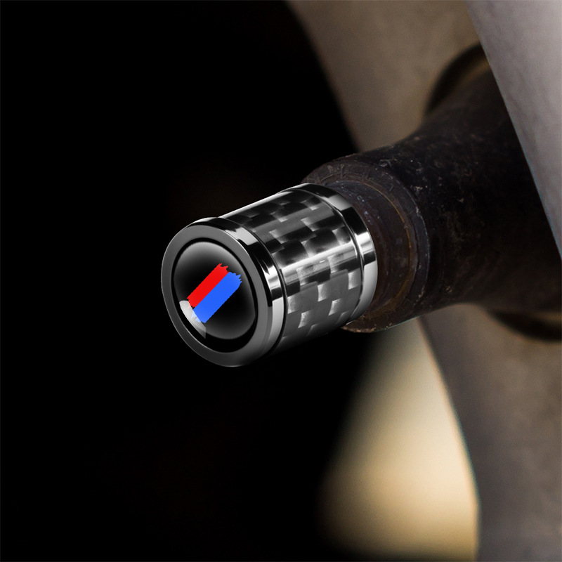 Cross-border new carbon fiber car tire valve core sleeve cap universal replacement metal decorative cover red and blue label