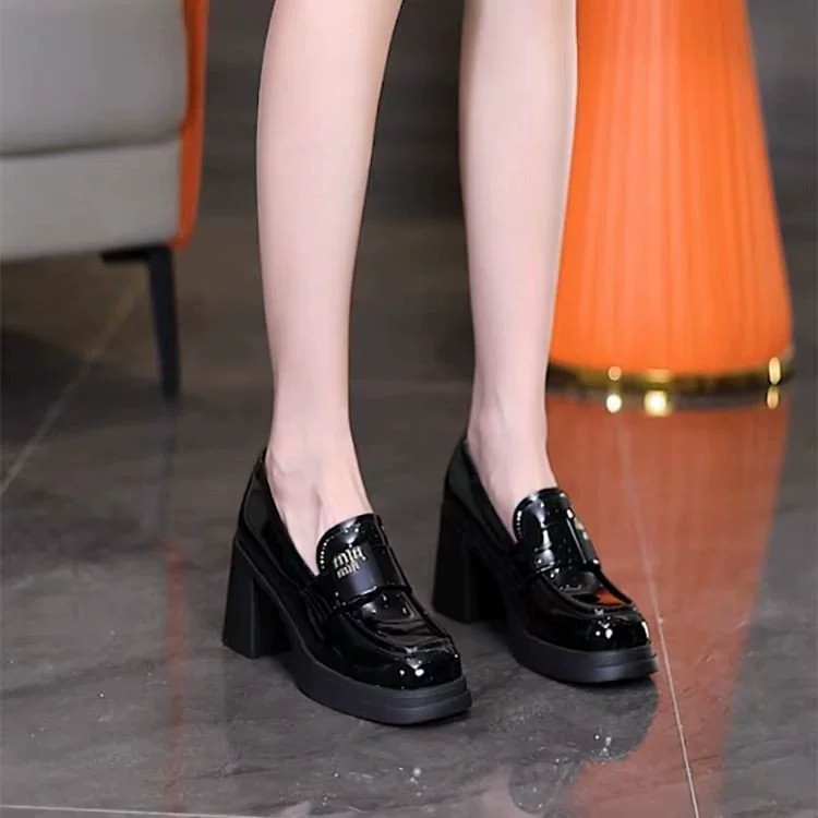 Удобные женские туфли на высоком каблуке в британском стиле в стиле ретро, Новинка осени 2023 года, на высоком каблуке, массивном каблуке и платформе, универсальная Однослойная обувь на высоком каблуке с квадратным носком