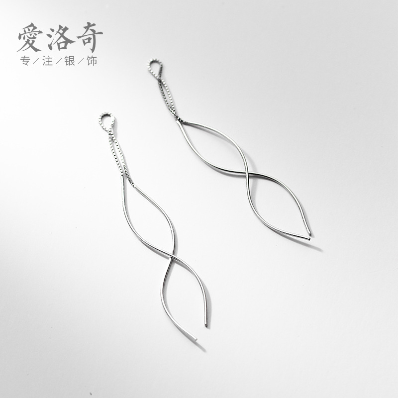 Eloch s925 plata japonesa simple línea ondulada orejas orejas de mujer orejas largas orejas de verano G9552
