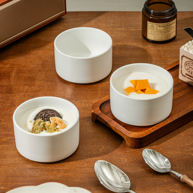 Minimalist Japanese-Style Ginseng Cup Ceramic Sugar Water Dessert Bowl Pure White Stew Jar Water-Proof Stew Cup Egg Custard Baby Steamed Egg Bowl