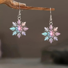 クロスボーダー熱売氷凌カラーグラデーション雪花アクリルイヤリング2024復古文芸冬雰囲気感イヤリング