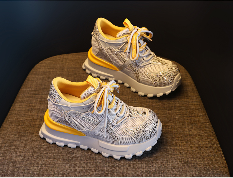 Giày sneaker nữ chunky đế dày lưới phối đá rhinestone — màu trắng chi tiết 5