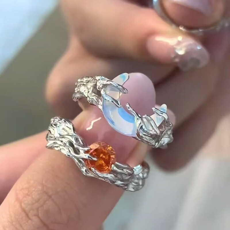 Sun and Moon Rings for Men and Women, Trendy and Cool, Niche Design with a High-End Feel, Irregular Opening, Adjustable Ring Sun and Moon Rings for Men and Women, Trendy and Cool, Niche Design with a High-End Feel, Irregular Opening, Adjustable Ring