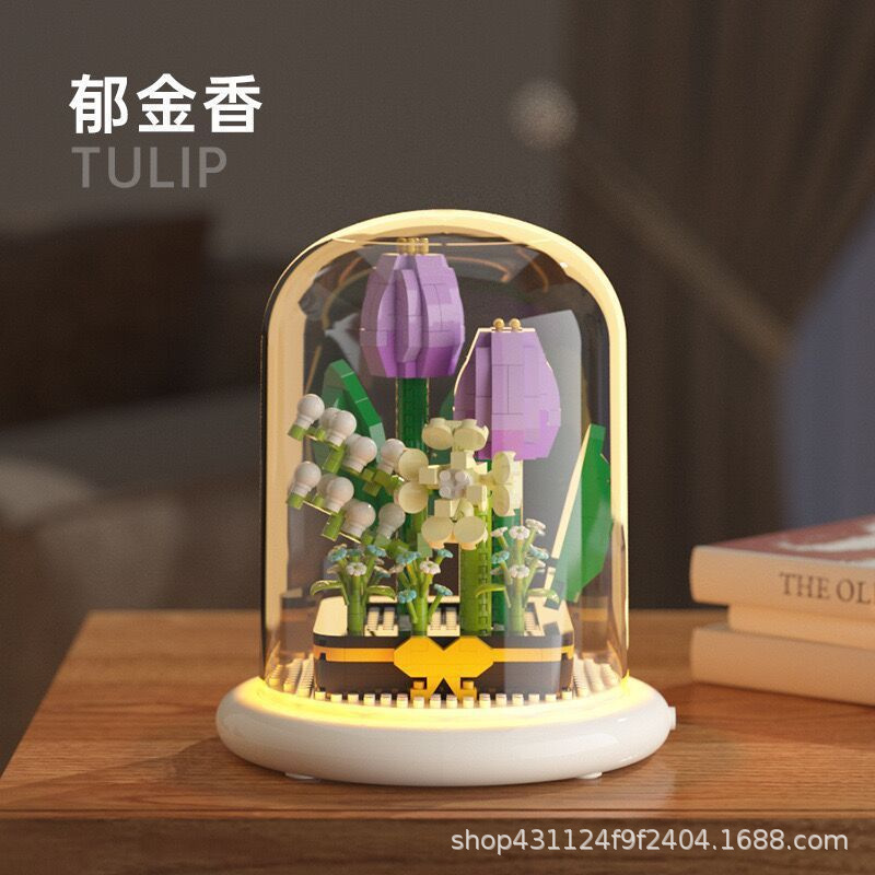 Compatible con Lego inmortal ramo de flores, juguetes de ensamblaje de plantas, adornos de claveles de girasol, regalos de año nuevo para niñas al por mayor