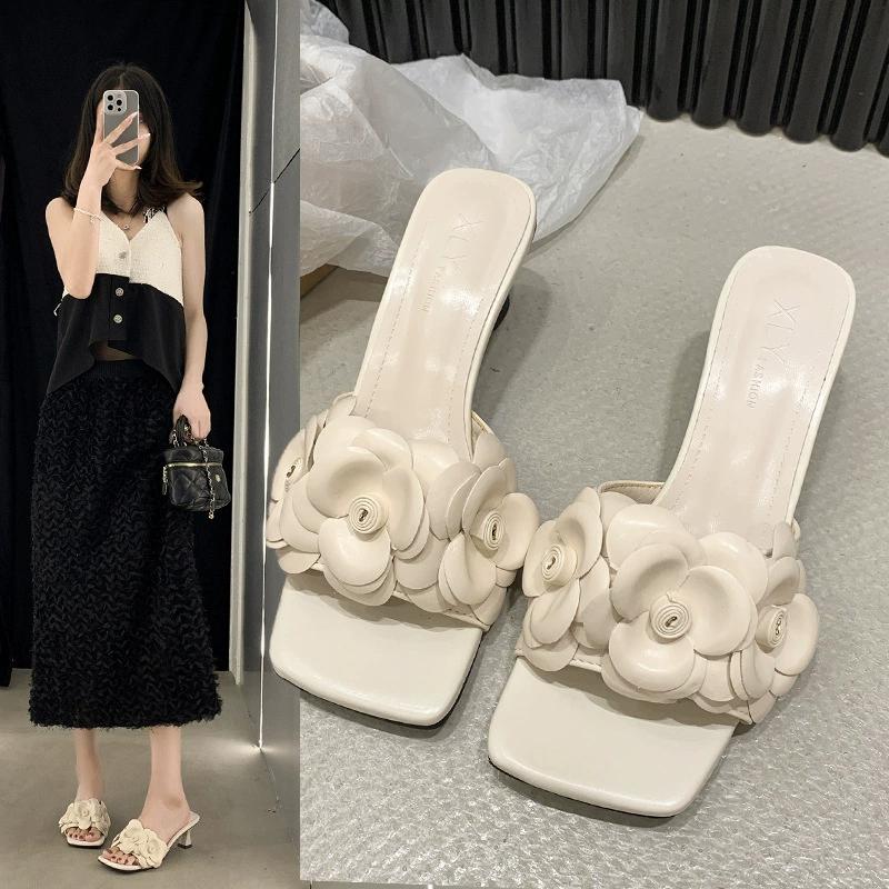 Сандалии в стиле феи с цветочным принтом, летний новый стиль 2025, нежные женские туфли на высоком каблуке, однорядные сандалии-стилето для верхней одежды.