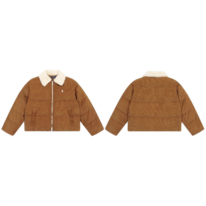 Cross-Border Export Rl Ralph Lauren Retro Maillard Style Granular Velvet Lapel Corduroy Thickeneded down Jacket for Women