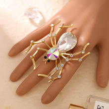 欧美夸张蜘蛛开口戒指可调节跨境复古个性电镀不掉色镶钻指环批发