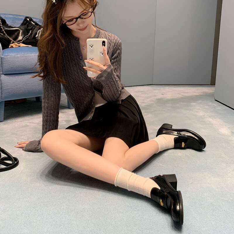 羊皮~葡萄妈同款阿miu金币厚底粗跟懒人一脚蹬英伦乐福鞋女小皮鞋|undefined
