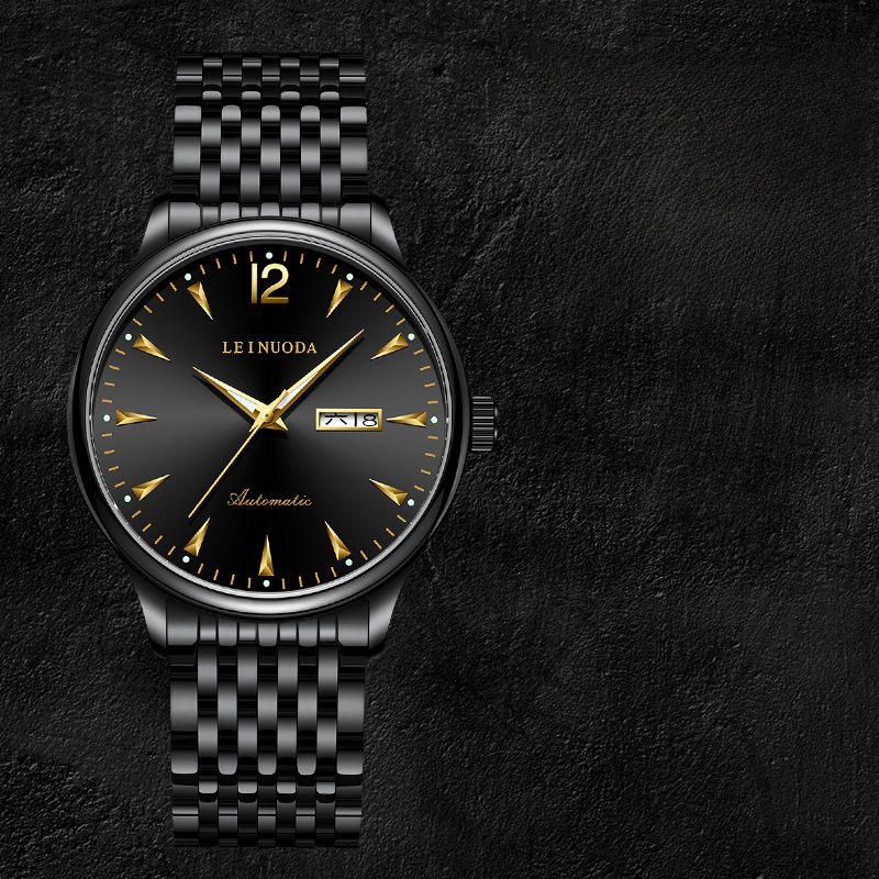 23年源头厂家男士双日历机械手表防水经典表盘精钢腕表全自动腕表