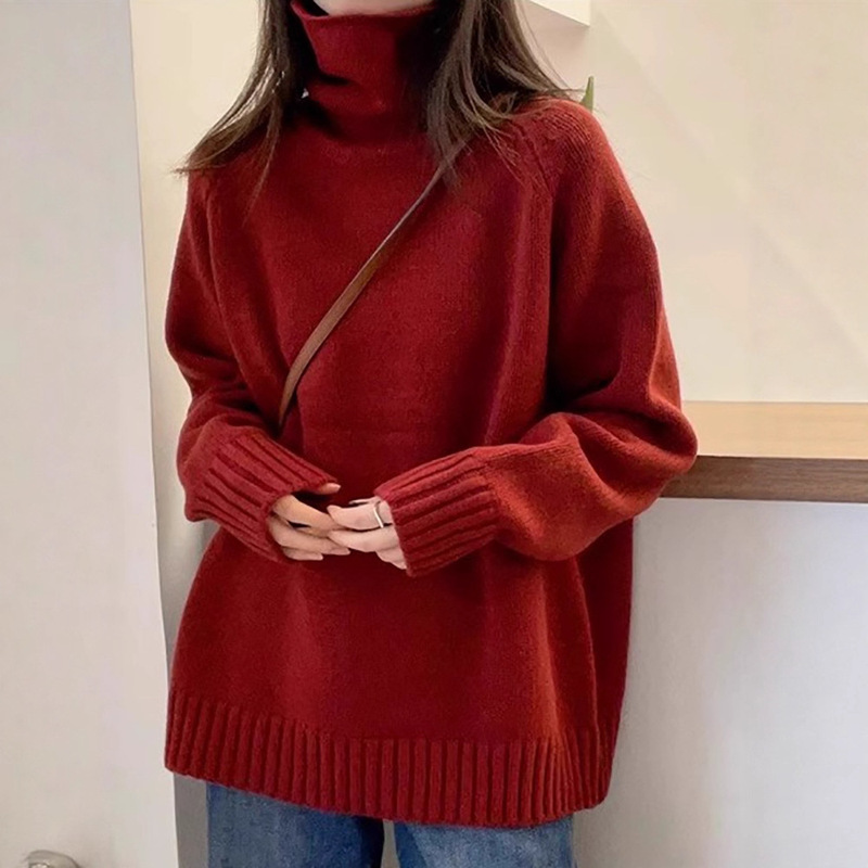 Women's Sweater Autumn and Winter New Style Soft and Lazy Style Knitted Top Loose Plus Size Outerwear with Stacked Collar and Thickened Base Layer Women's Sweater Autumn and Winter New Style Soft and Lazy Style Knitted Top Loose Plus Size Outerwear with Stacked Collar and Thickened Base Layer