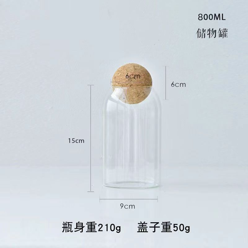 Tanque de almacenamiento de grado alimenticio al por mayor de fábrica, tanque sellado de té de almacenamiento, tanque de vidrio de corcho de bola transparente de gran capacidad