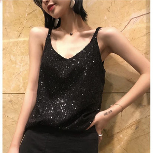 Plus Size Sequin Camisole Sleeveless Vest for Women Summer Loose Fit Tummy-Covering Base Shirt
