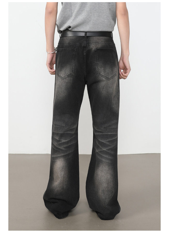 Quần jean nam ống loe nhẹ dáng rộng thoải mái, vải denim xử lý bạc màu — màu xanh, màu xanh nhạt, màu xám đen chi tiết 6