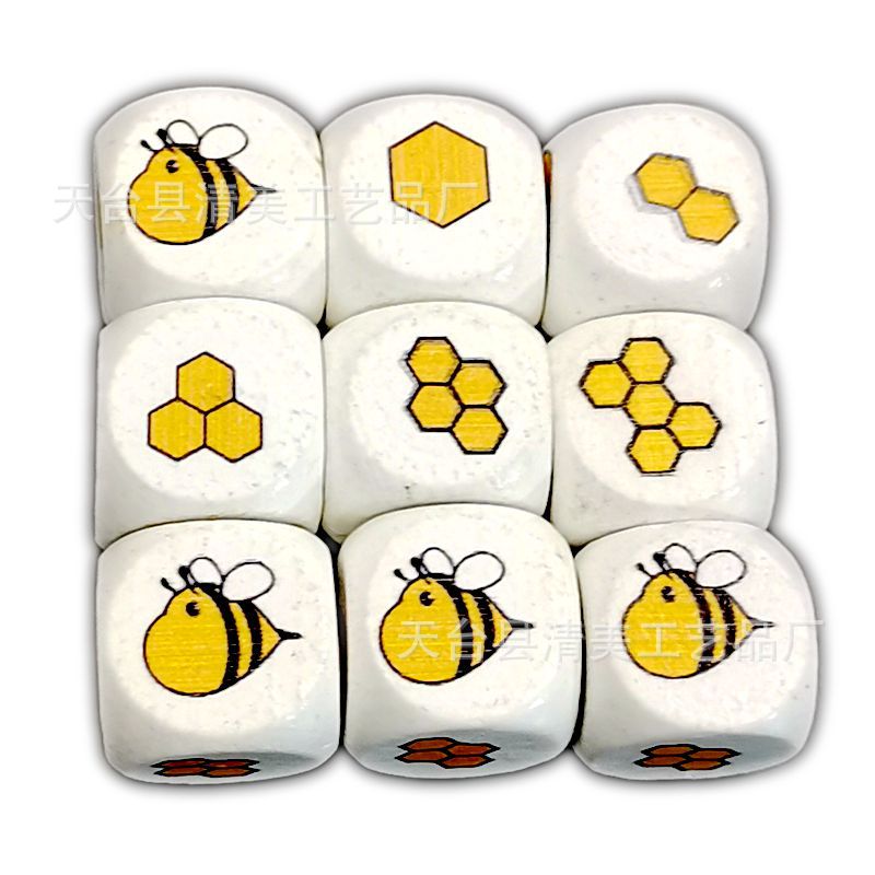 Juguetes prácticos de educación temprana de madera de bricolaje 20mm fondo blanco cuadrado abeja dados 12 cuentas de madera en un paquete