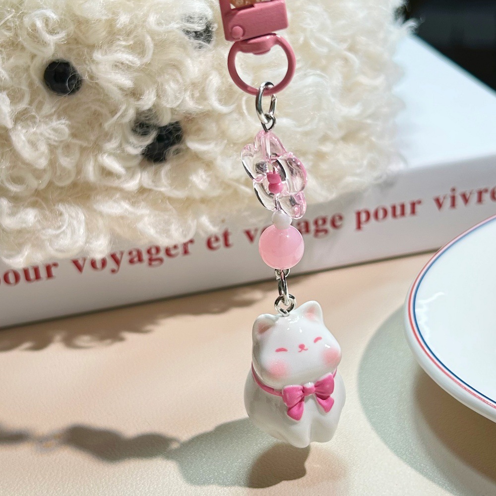 Lindo gatito tridimensional colgante llavero flor niña corazón ins viento dulce animal colgante con cuentas regalo