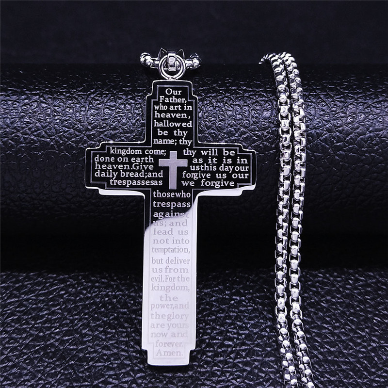 跨境新款圣经十字架链项链男士不锈钢吊坠项链宗教祈祷珠宝批发
