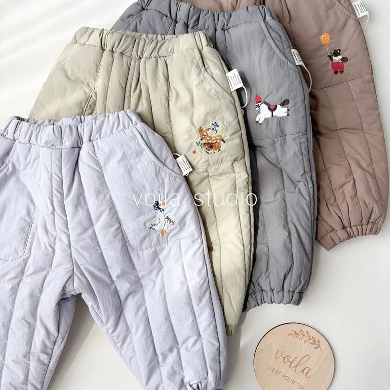 Nordic-style baby autumn and winter cotton pants, windproof, padded long pants, thickened and warm children's pants, suitable for kindergarten