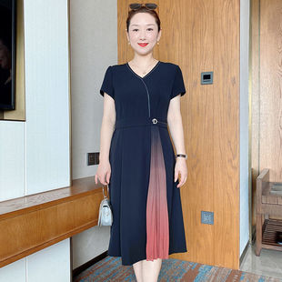 Middle-Aged Mother Summer Fashion Dress 2022 New Middle-Aged and Elderly Women's Elegant Short-Sleeved New Long Skirt
