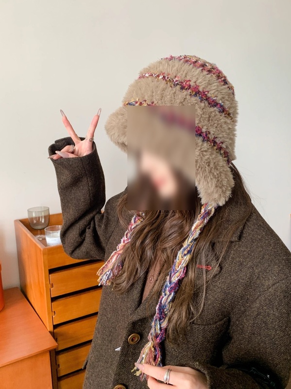 显脸针织围保暖毛绒百搭帽子小大头帽女护耳雷锋帽秋冬季防寒可爱|undefined