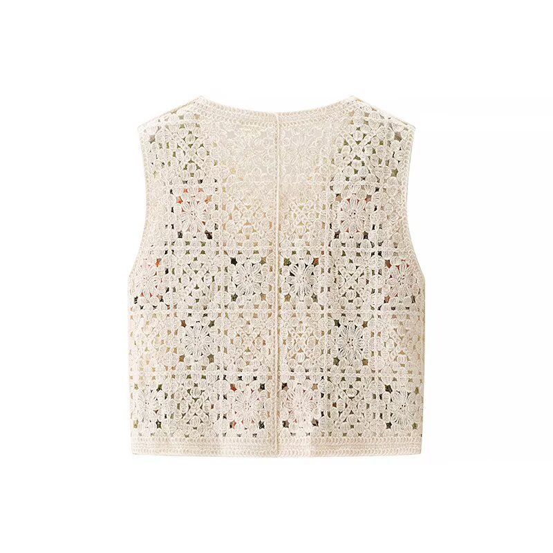 TAOP & ZA mujer verano 2026 nuevo retro relajado delgado cuello en V hebilla única chaleco de punto agotado