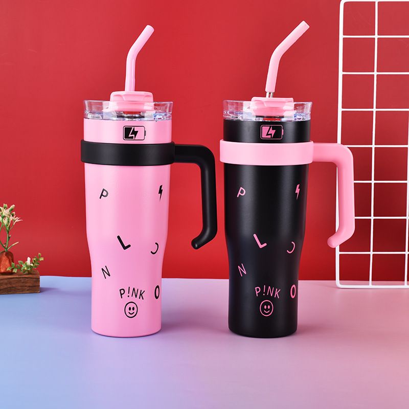 BLACKPINK Big Mac 40oz taza de helado chica de aspecto alto mango taza de paja coche portátil taza de coche